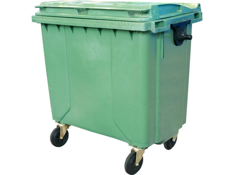 Мусорный контейнер 1 100л. на колёсах, с крышкой цв. зелёный купить в Мурманске