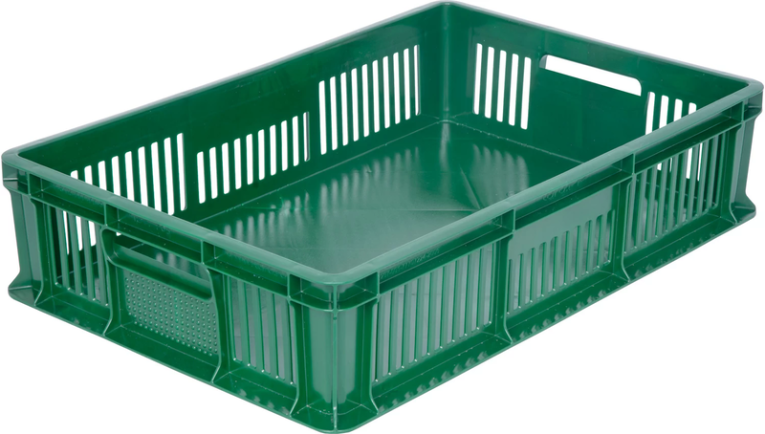 Ящик 600х400х140 мм дно сплош.стенки перф. с полузакрытой ручкой зеленый купить в Мурманске Ящик 600х400х140 мм дно сплош.стенки перф. с полузакрытой ручкой зеленый купить в Мурманске