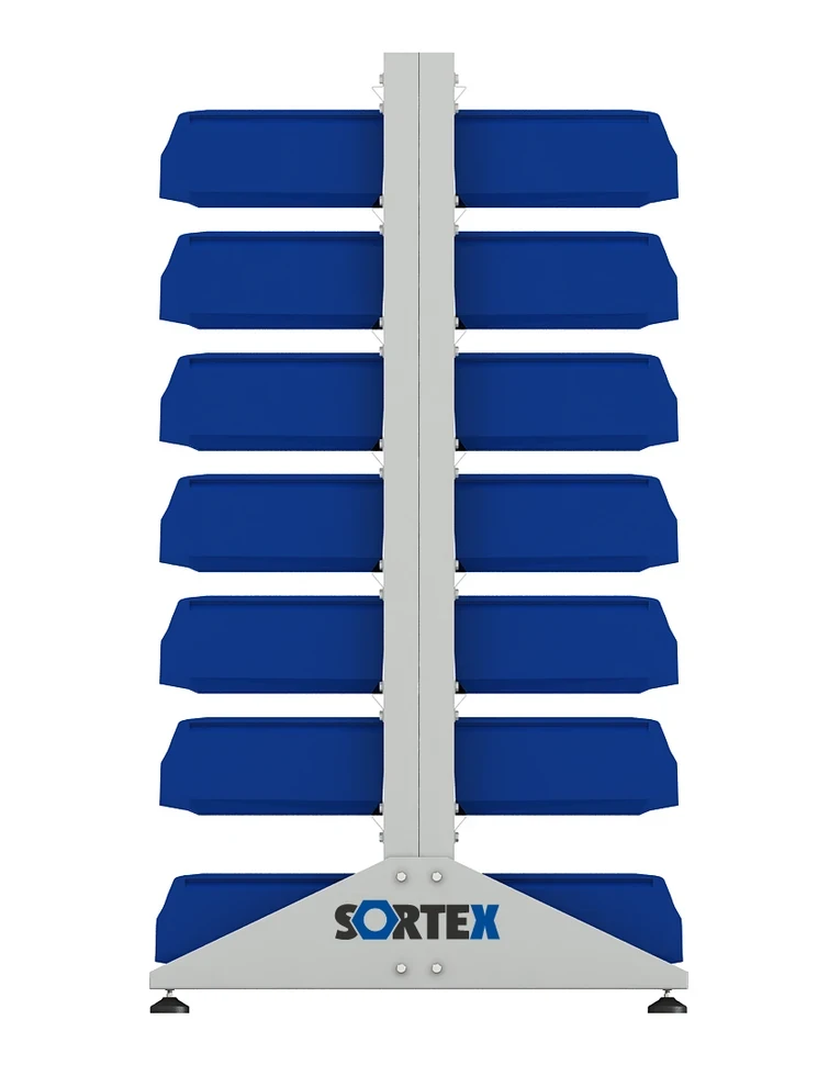 Стеллаж для пластиковых лотков SORTEX двухсторонний 1500x1000x800.03 купить в Мурманске Стеллаж для пластиковых лотков SORTEX двухсторонний 1500x1000x800.03 купить в Мурманске