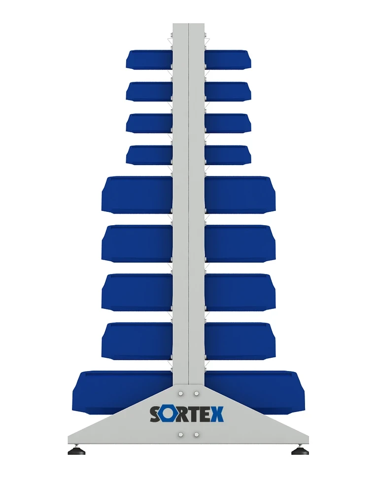 Стеллаж для пластиковых лотков SORTEX двухсторонний 1500x1000x800.05 купить в Мурманске