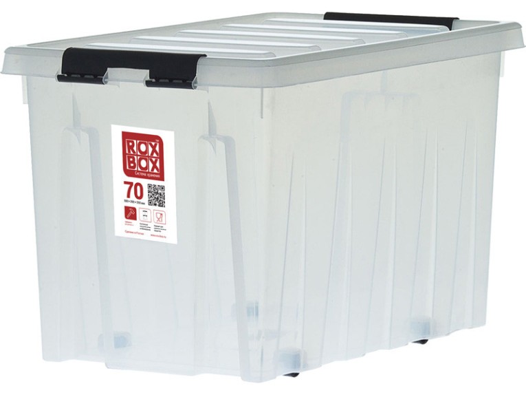 Контейнер Rox Box Original 70 (580х390х350 мм с крышкой и клипсами, на роликах, прозрачный) купить в Мурманске