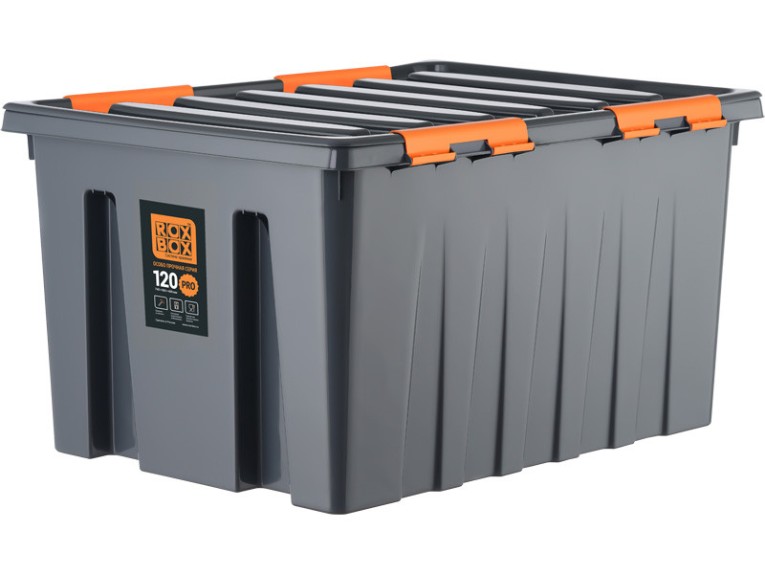 Контейнер особопрочный Rox Box PRO 120 (740х565х400 мм с крышкой и клипсами, на роликах, антрацит) купить в Мурманске
